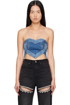 AREA Haut en forme de cœur bleu en denim à patchwork