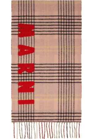 Marni Écharpe beige en laine à motif à carreaux