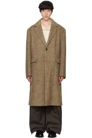 AMOMENTO Long manteau brun en sergé brossé