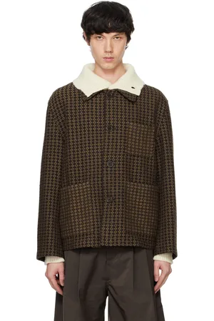 AMOMENTO Blouson brun à motif en tissu jacquard et à poches