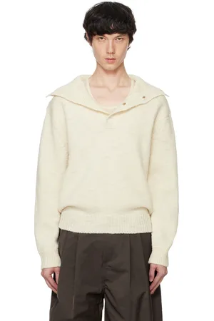 AMOMENTO Polo blanc cassé en tricot à boutons