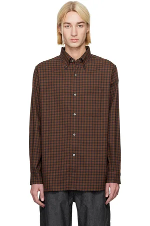 NANAMÍCA Chemise gris et orange en laine à boutons et à motif écossais