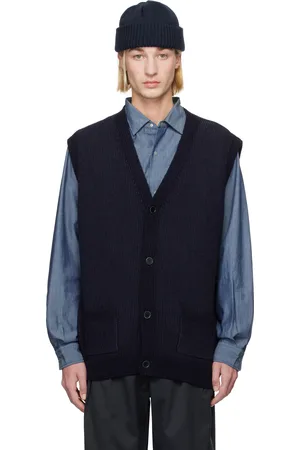 NANAMÍCA Gilet bleu marine en laine KODENSHI®︎