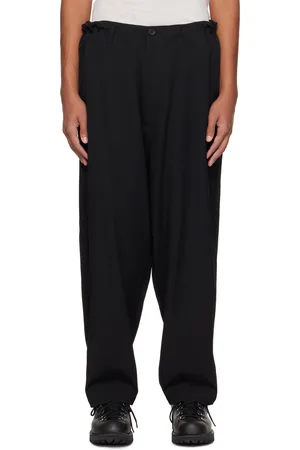 YOHJI YAMAMOTO Pantalon noir en gabardine de laine à cordon coulissant