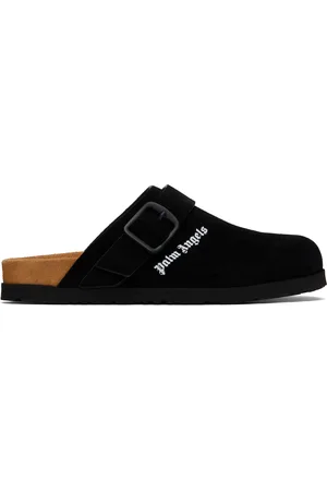 Palm Angels Mules noires en suède de veau à logos