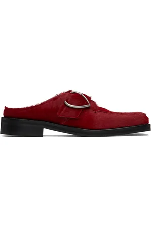 MARTINE ROSE Mules rouges à bout carré et à boucle graphique
