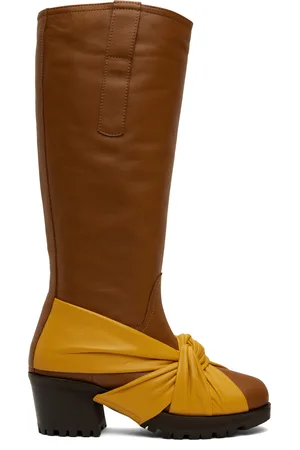 Kiko Kostadinov Bottes cavalières brun et jaune à ornement noué