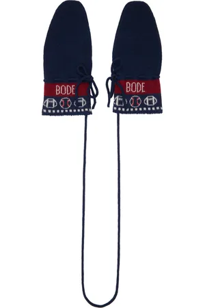 BODE Mitaines bleu marine et bourgogne à images de sport en tricot jacquard