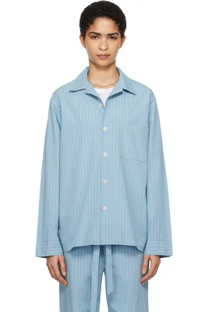 Tekla Chemise de pyjama bleue en popeline de coton exclusive à SSENSE édition AURALEE