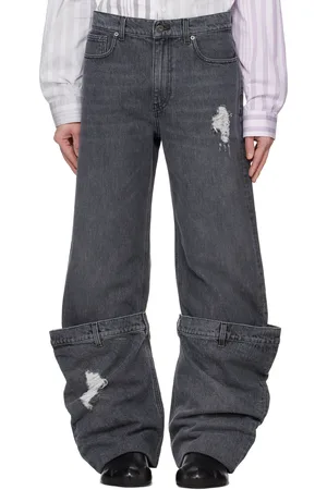 J.W.Anderson Jean gris à revers prolongés roulés exclusif à SSENSE