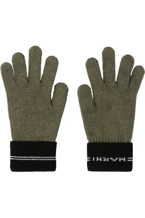 Marni Enfant | Gants kaki en tricot de laine mélangée à rayures