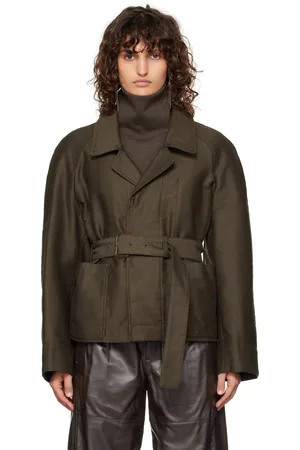 LEMAIRE Blouson brun à deux poches et à ceinture