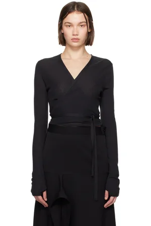 LEMAIRE Cardigan noir à assemblage cache-cœur