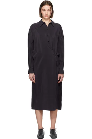 LEMAIRE Robe midi mauve à col classique et à assemblage cache-cœur