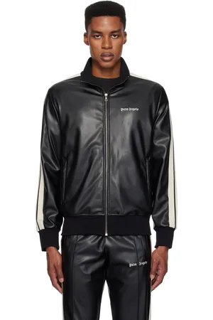 Palm Angels Blouson de survêtement noir à effet cuir
