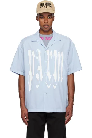 Palm Angels Chemise bleue à logo gothique