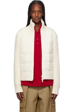 Moncler Cardigan rembourré blanc cassé en laine et cachemire rembourré en duvet