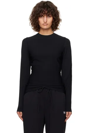Y-3 T-shirt à manches longues ajusté noir en tricot à trois rayures