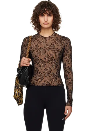 Balenciaga T-shirt noir et beige en dentelle à col ras du cou