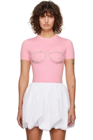 AREA T-shirt rose à bonnets à ornements facettés