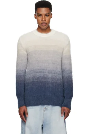 OFF-WHITE Pull dégradé bleu et blanc cassé en mohair à quatre flèches