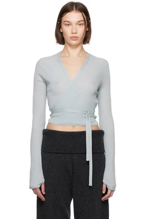 LEMAIRE Cardigan bleu à assemblage cache-cœur