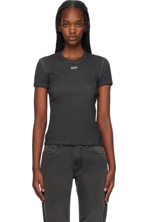 OFF-WHITE T-shirt gris en tricot côtelé à logo