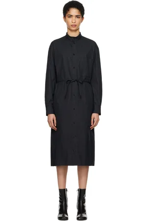LEMAIRE Robe midi de style chemise noire à ceinture à nouer