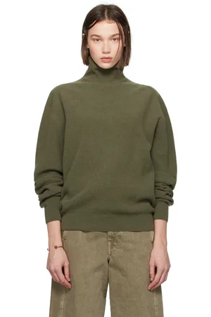 LEMAIRE Col roulé vert en tricot côtelé