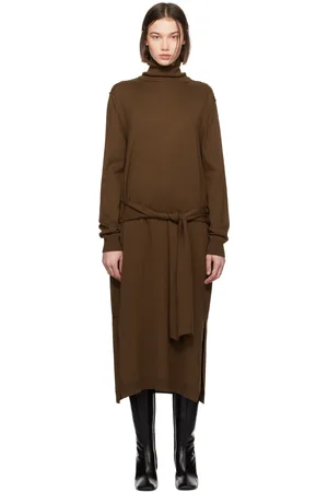 LEMAIRE Robe midi brune à panneau trompe l