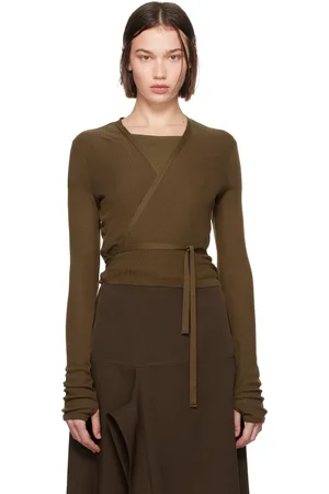 LEMAIRE Cardigan brun à assemblage cache-cœur