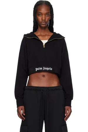 Palm Angels Pull à capuche noir à glissière et à ourlet élastique à logos