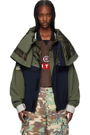 MARTINE ROSE Blouson de sport kaki et bleu marine à col replié