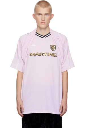 MARTINE ROSE T-shirt de style football mauve à empiècement superposé exclusif à SSENSE