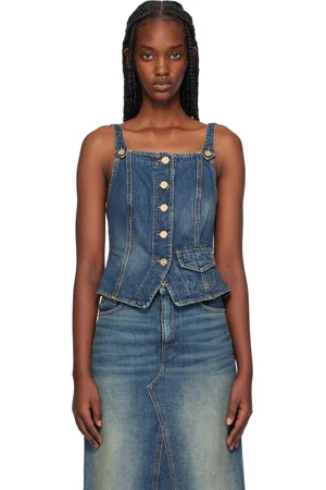 Ganni Débardeur bleu en denim à effet délavé