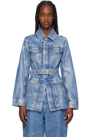 Ganni Blouson bleu en denim à enduit à effet métallisé