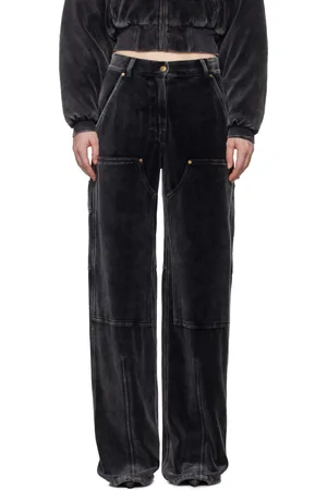 Alexander Wang Pantalon de détente de style travail noir en velventine froissée