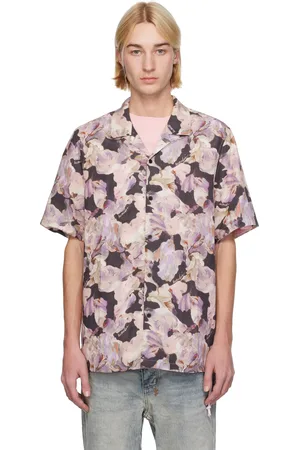 KSUBI Chemise mauve et gris à col de camp et à motif fleuri
