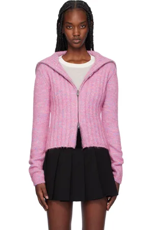 Ganni Cardigan rose à col roulé prolongé et à glissière