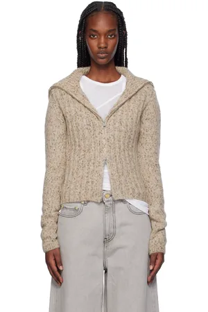 Ganni Cardigan beige à col roulé prolongé et à glissière