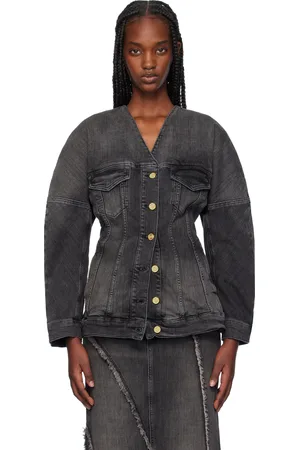 Ganni Blouson sans col noir en denim