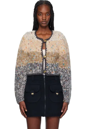 Ganni Cardigan écourté beige tricoté à la main
