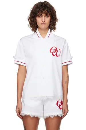 OFF-WHITE Chemise de baseball blanche en popeline à logos brodés