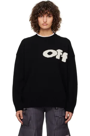 OFF-WHITE Pull noir à logo enveloppant en tricot jacquard