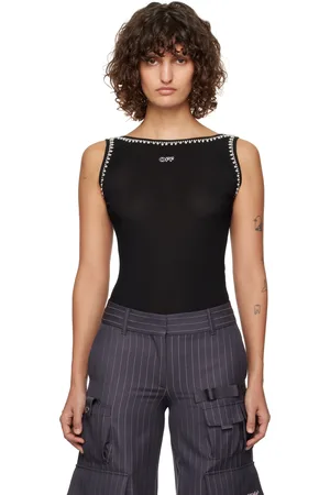 OFF-WHITE Débardeur 20s noir en tricot côtelé léger à ornements facettés et perles artificielles