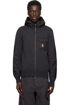 Moncler Pull à capuche gris en laine à glissière