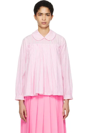 Comme des Garçons Chemisier rose et blanc en popeline de coton à rayures