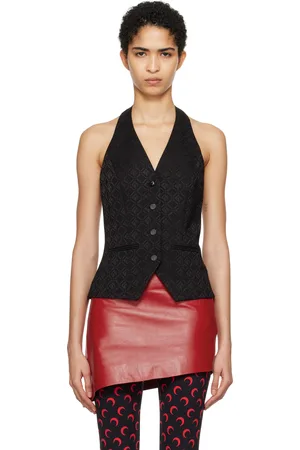 Marine Serre Gilet de tailleur noir à motif losangique à logos et à corsage bain de soleil