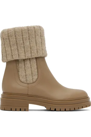 Gianvito Rossi Bottines Chalet beige et brun clair en tricot