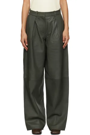 REMAIN Birger Christensen Pantalon vert en filet de cuir